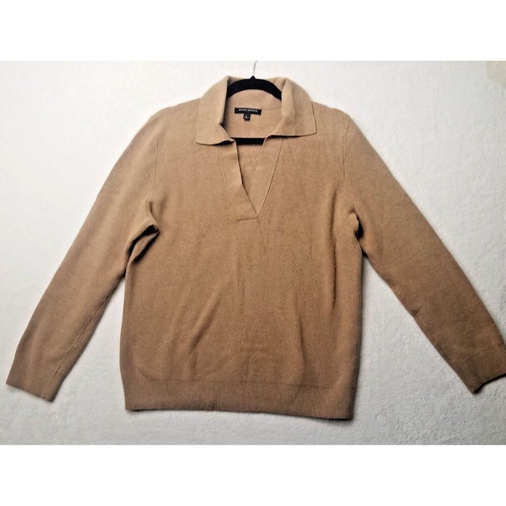 Banana Republic men's L Light Brown cotton blend VNeck Collared Sweater Pullover